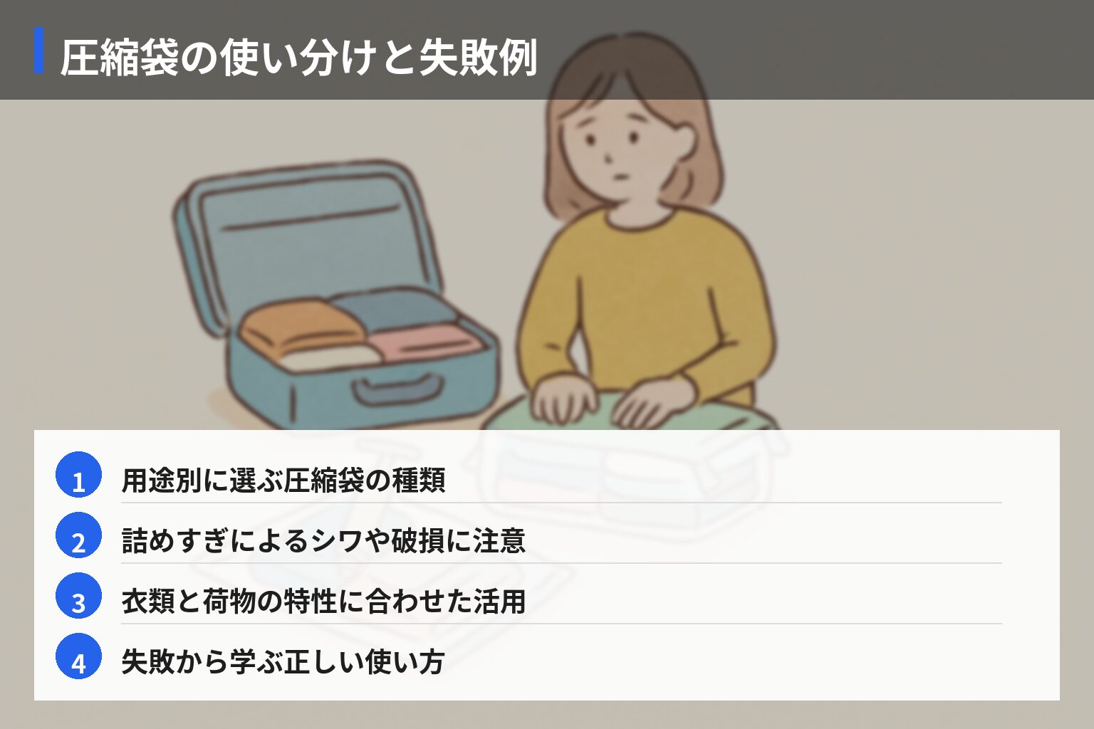 圧縮袋・コンプレッションバッグの使い分け実例と失敗談の図解・説明イラスト
