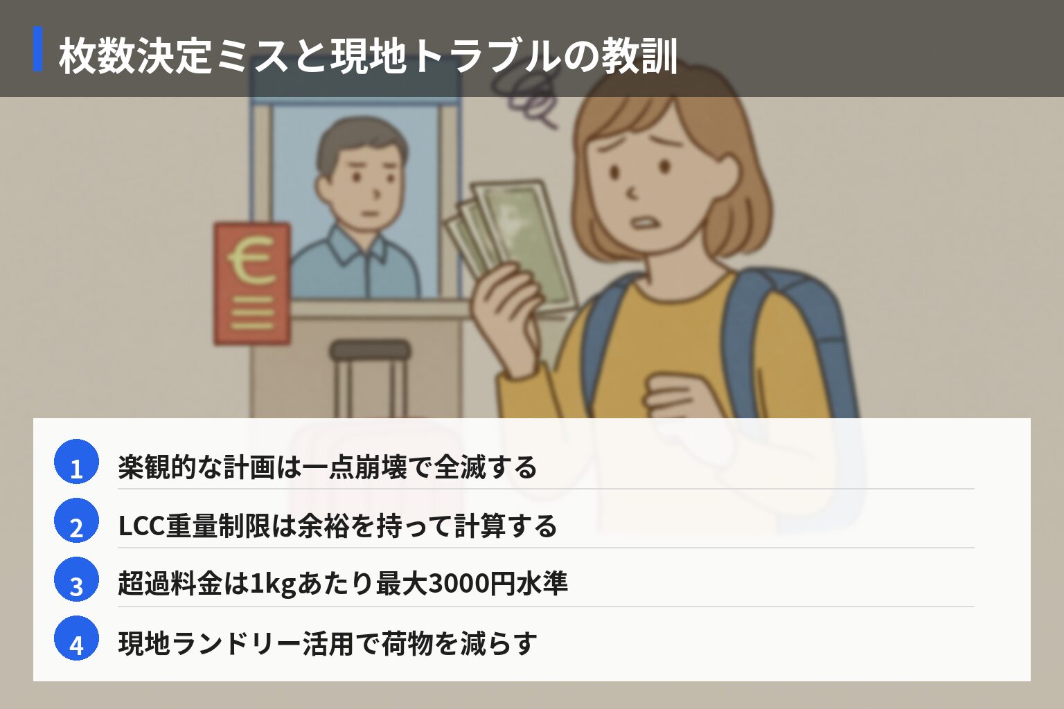 実体験エピソード（失敗）：枚数決定ミスと現地でのトラブルの図解・説明イラスト